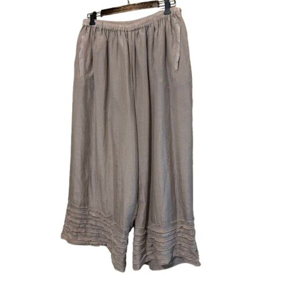 Moyuru Cotton Silk Pants Dark Beige Pull On Wide Leg Relaxed Fit Womens One Size - Picture 2 of 9